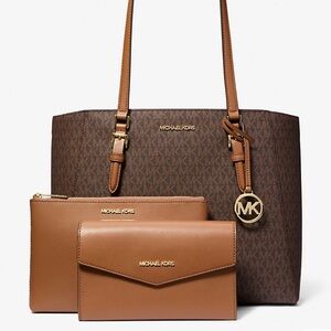 3 Piece Michael Kors Charlotte Brown Signature Tote Bag Set